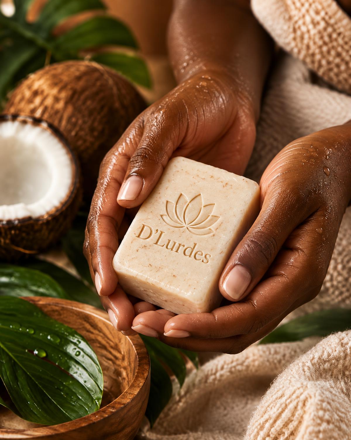 Mãos a segurar um sabonete natural D’Lurdes